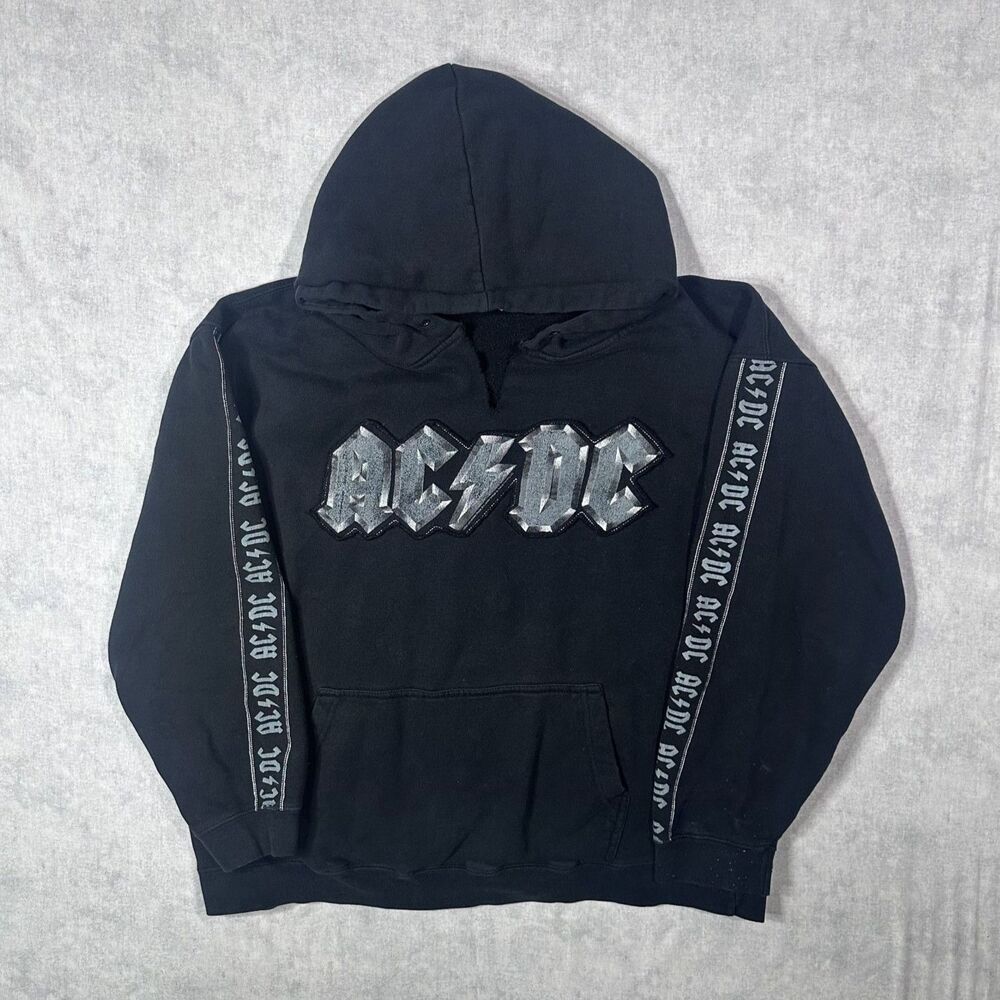 Vintage 90s ACDC Black Mens Size Large Hoodie Sweatshirt Boxy Fit